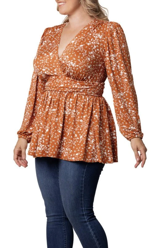Plus Size Long Sleeve Peplum Tunic Top with Surplice Neckline 5 Plus Size Long Sleeve Peplum Tunic Top with Surplice Neckline - Image 5