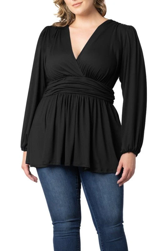 Plus Size Long Sleeve Peplum Tunic Top with Surplice Neckline 6 Plus Size Long Sleeve Peplum Tunic Top with Surplice Neckline - Image 6