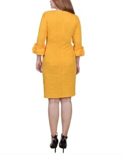 Lemon 3/4 Sleeve Textured Knit Ruffle Dress -Dressbarn Store lemon 34 sleeve textured knit dress 673619
