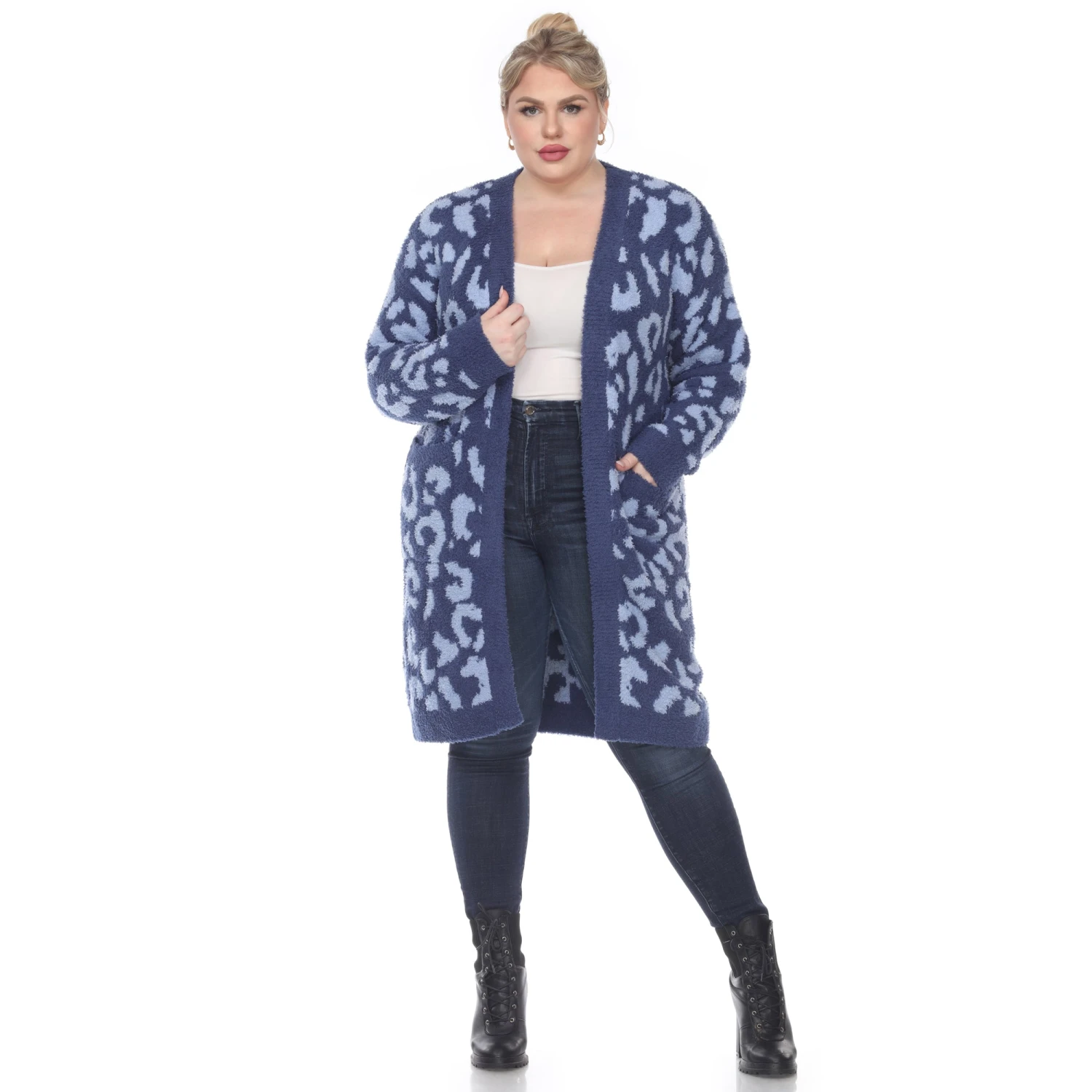 Plus Size Leopard Print Sherpa Coat - Open Front Cardigan with Pockets 18 Plus Size Leopard Print Sherpa Coat - Open Front Cardigan with Pockets - Image 18