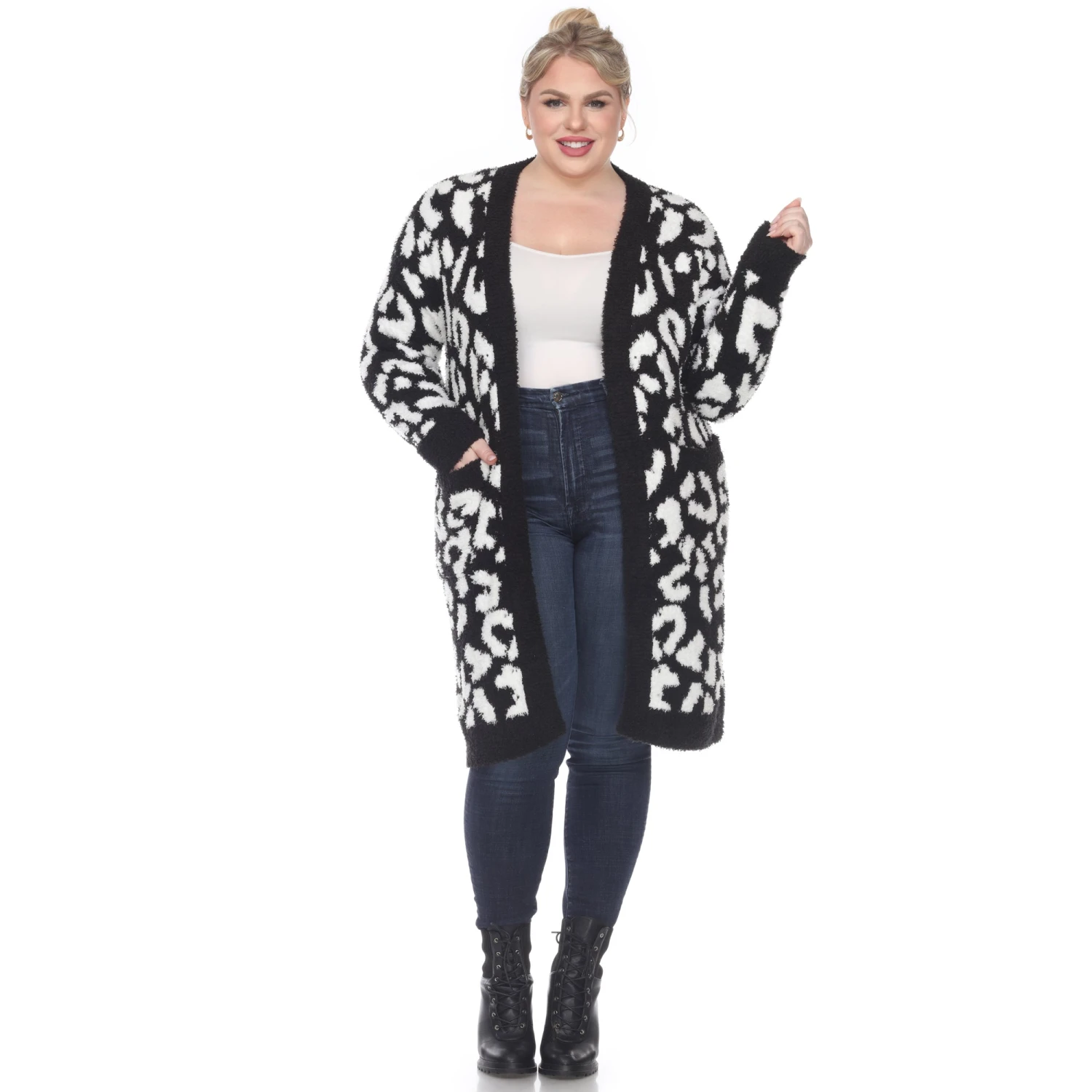 Plus Size Leopard Print Sherpa Coat - Open Front Cardigan with Pockets 9 Plus Size Leopard Print Sherpa Coat - Open Front Cardigan with Pockets - Image 9