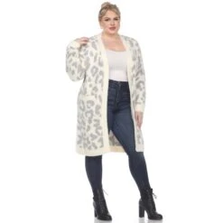Plus Size Leopard Print Sherpa Coat - Open Front Cardigan with Pockets 32 Plus Size Leopard Print Sherpa Coat - Open Front Cardigan with Pockets -Dressbarn Store leopard print open front sherpa coat plus 396032