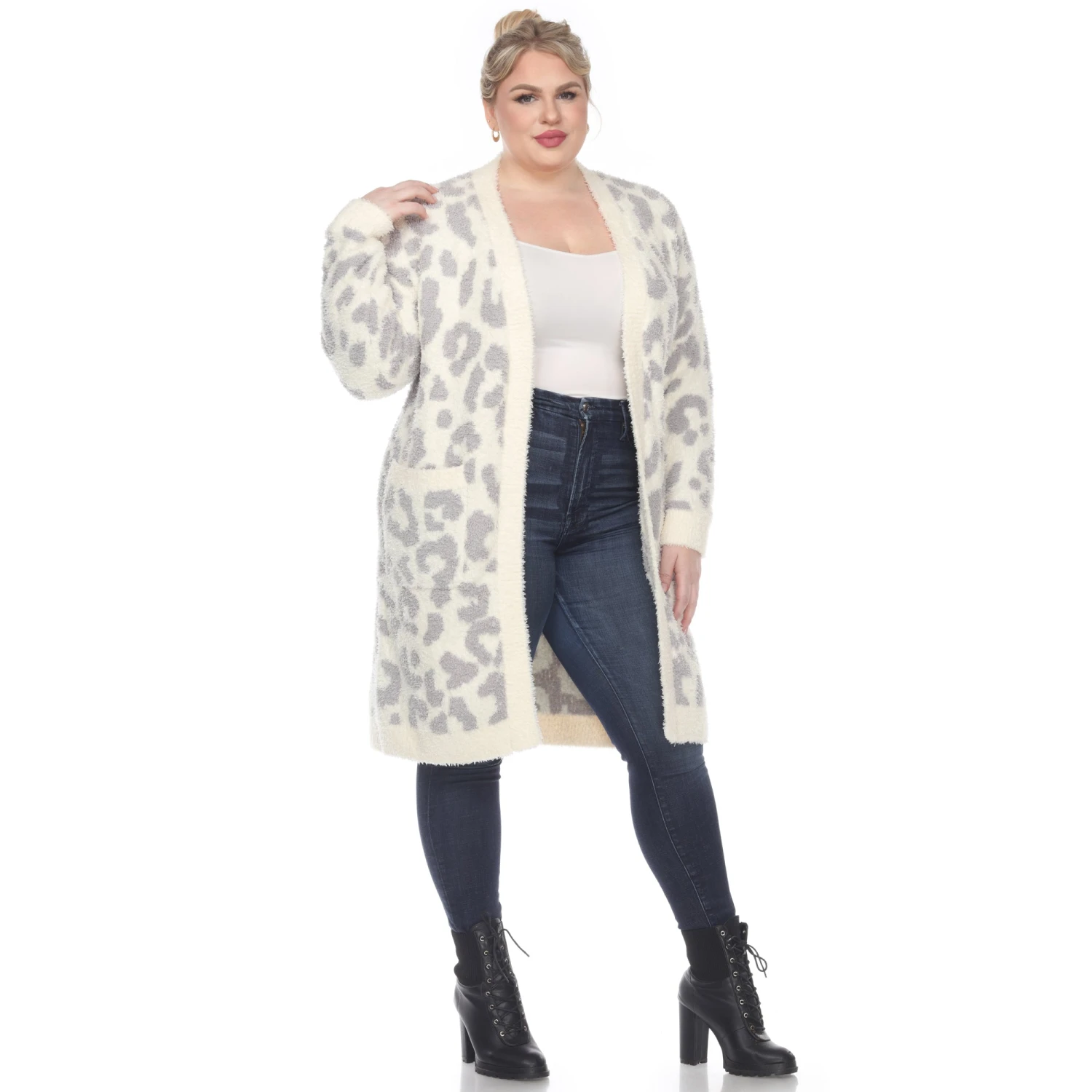 Plus Size Leopard Print Sherpa Coat - Open Front Cardigan with Pockets 13 Plus Size Leopard Print Sherpa Coat - Open Front Cardigan with Pockets - Image 13