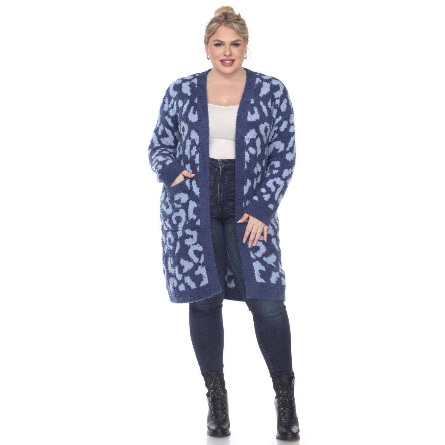Plus Size Leopard Print Sherpa Coat - Open Front Cardigan with Pockets 17 Plus Size Leopard Print Sherpa Coat - Open Front Cardigan with Pockets - Image 17