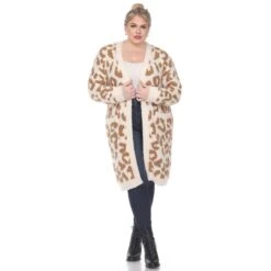 Plus Size Leopard Print Sherpa Coat - Open Front Cardigan with Pockets 22 Plus Size Leopard Print Sherpa Coat - Open Front Cardigan with Pockets -Dressbarn Store leopard print open front sherpa coat plus 750026