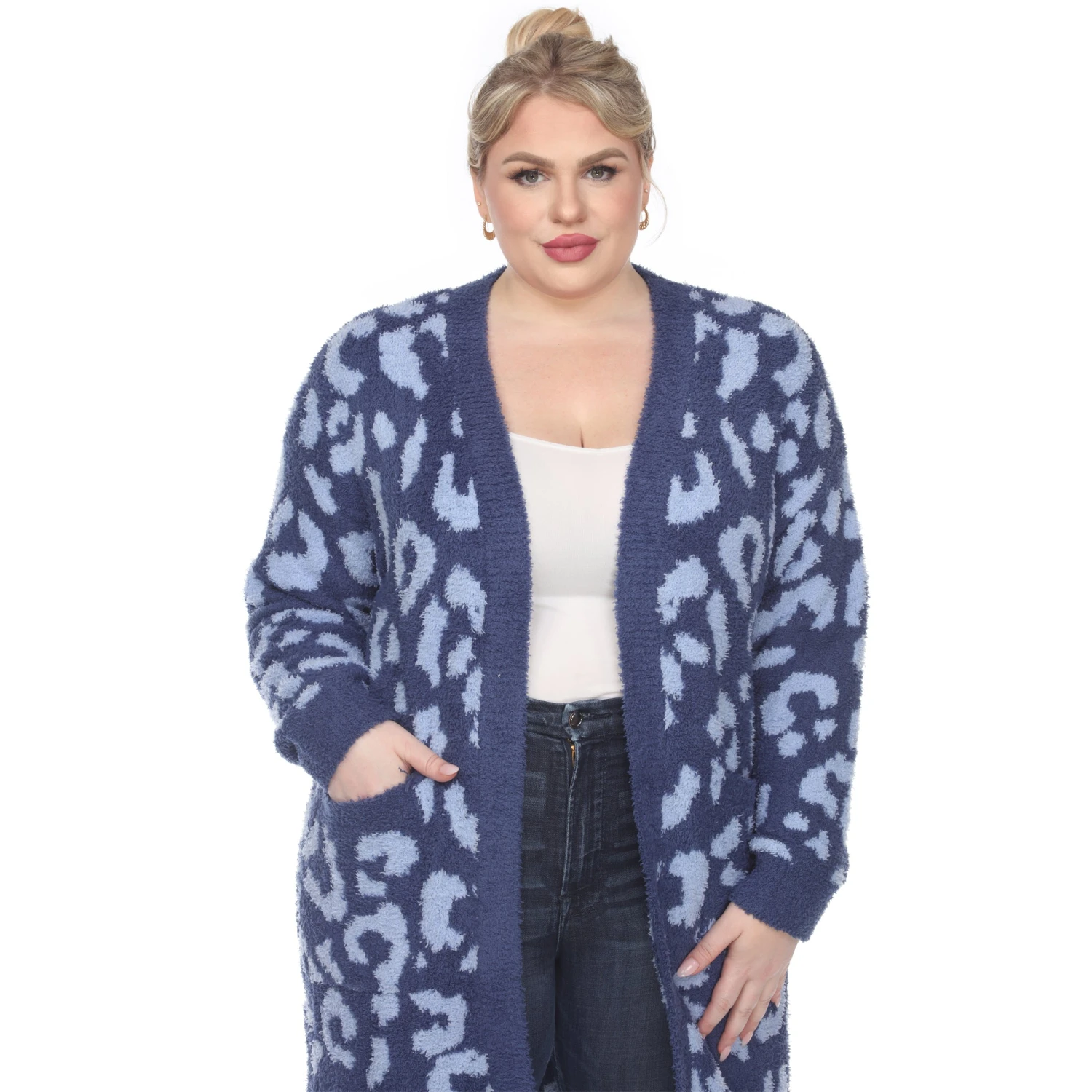 Plus Size Leopard Print Sherpa Coat - Open Front Cardigan with Pockets 7 Plus Size Leopard Print Sherpa Coat - Open Front Cardigan with Pockets - Image 7