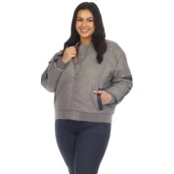 Women's Plus Size Diamond Quilted Puffer Bomber Jacket
