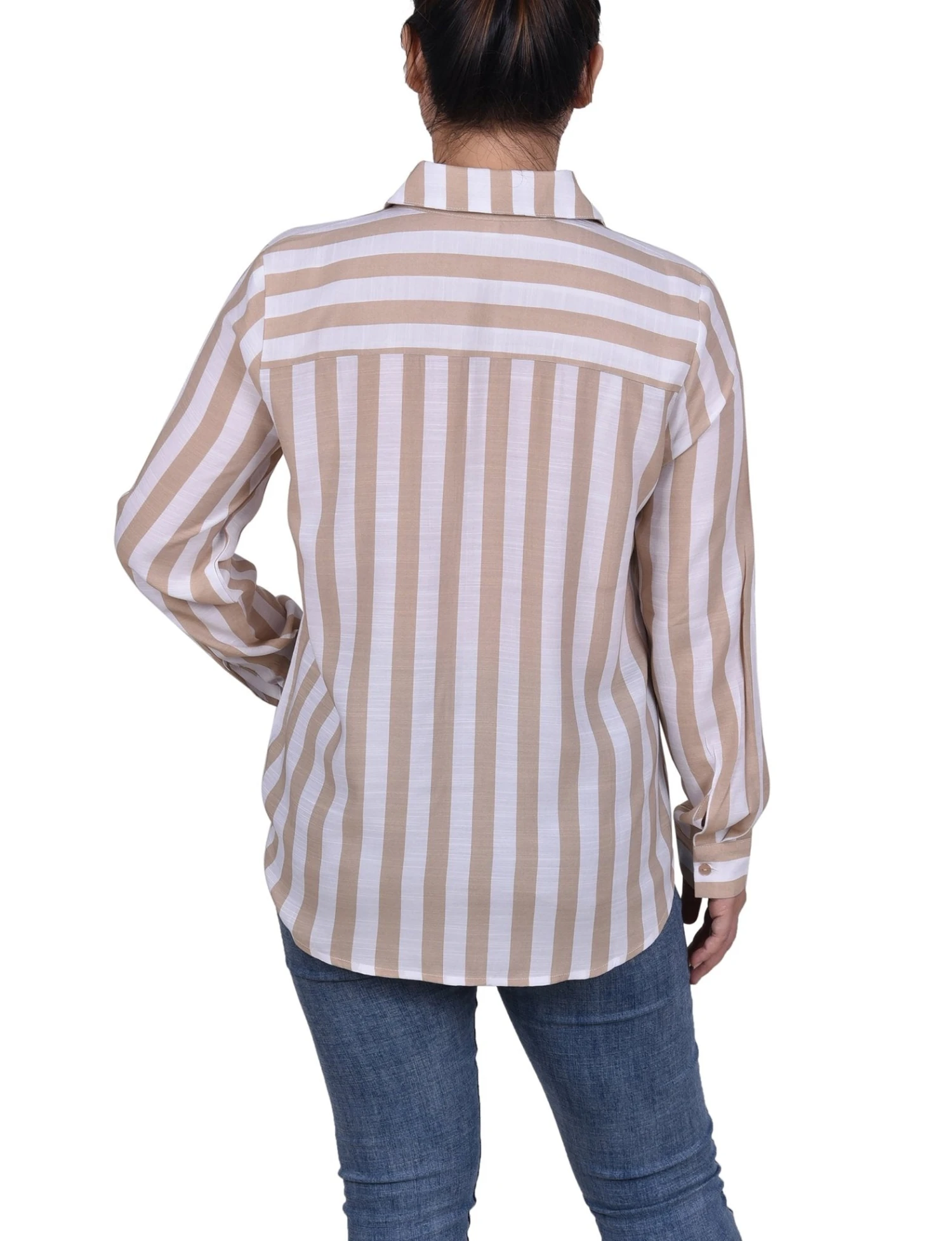 NY Collection Petite Long Sleeve Striped Slubbed Tunic Blouse 3 NY Collection Petite Long Sleeve Striped Slubbed Tunic Blouse - Image 3