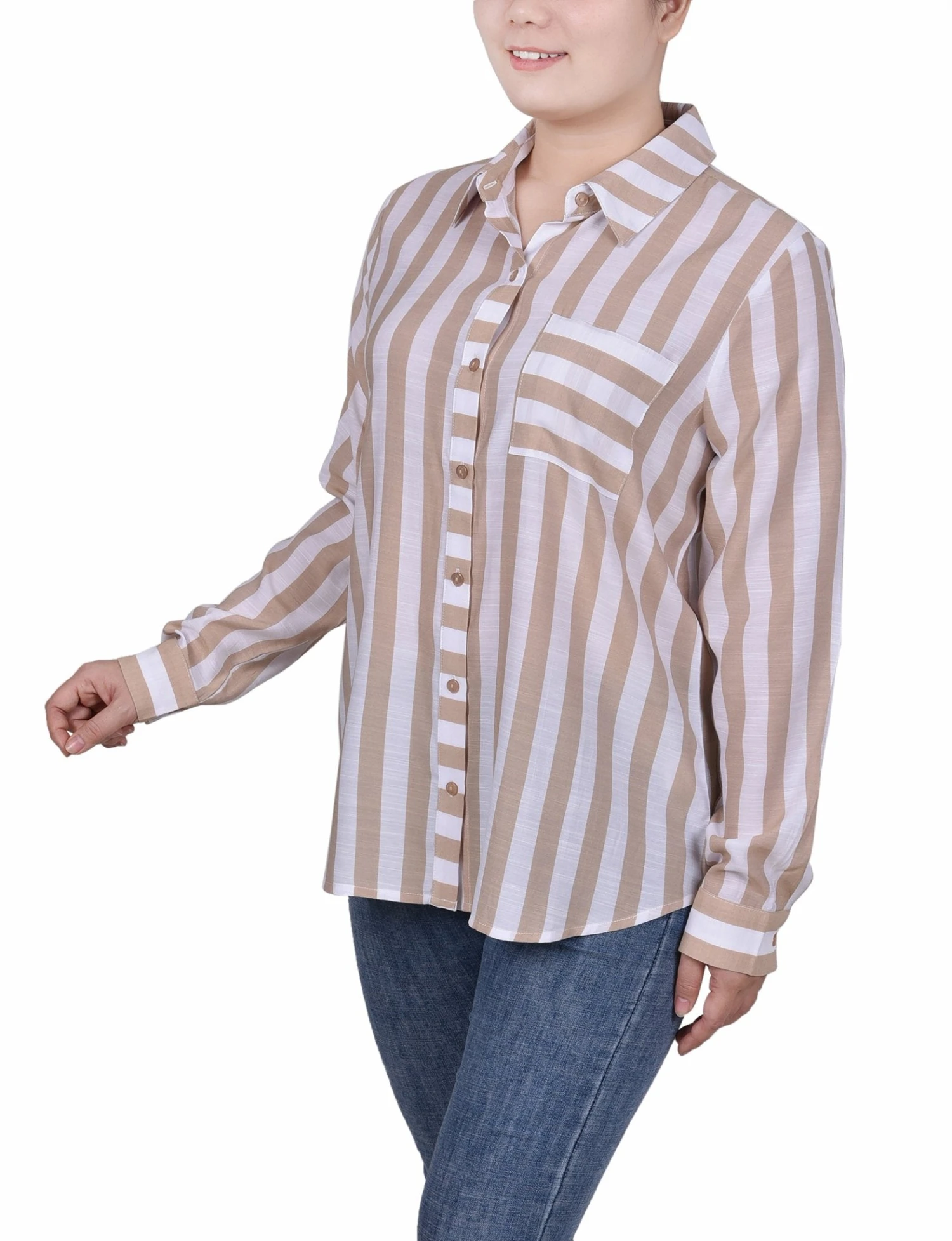 NY Collection Petite Long Sleeve Striped Slubbed Tunic Blouse 2 NY Collection Petite Long Sleeve Striped Slubbed Tunic Blouse - Image 2