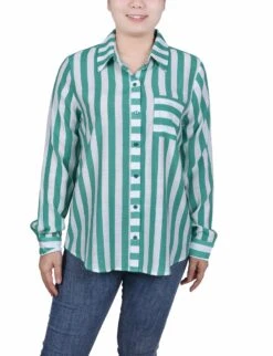 NY Collection Petite Long Sleeve Striped Slubbed Tunic Blouse 9 NY Collection Petite Long Sleeve Striped Slubbed Tunic Blouse -Dressbarn Store long sleeve striped blouse petite 722549