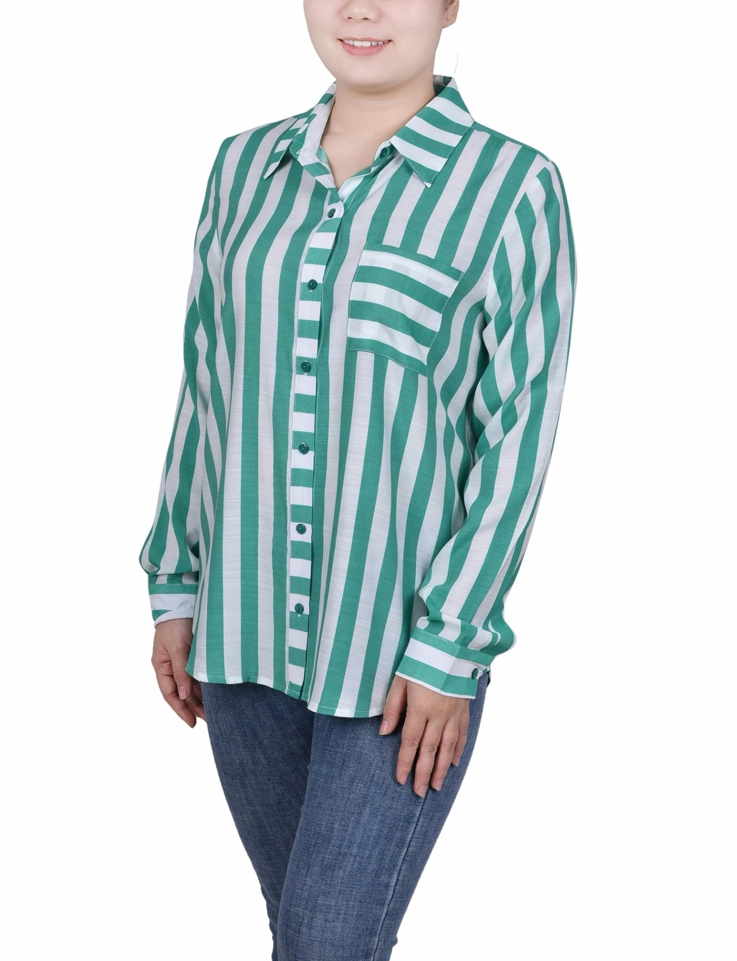 NY Collection Petite Long Sleeve Striped Slubbed Tunic Blouse 5 NY Collection Petite Long Sleeve Striped Slubbed Tunic Blouse - Image 5