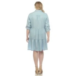 Plus Size Long Sleeve Tiered Tencel Midi Shirt Dress with Pockets -Dressbarn Store long sleeve tiered midi shirt dress plus 461486