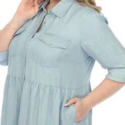 Plus Size Long Sleeve Tiered Tencel Midi Shirt Dress with Pockets -Dressbarn Store long sleeve tiered midi shirt dress plus 673610