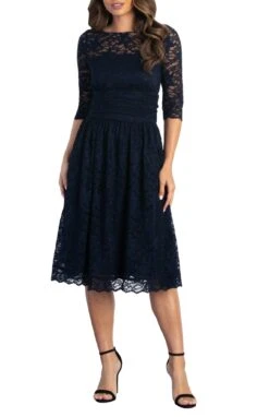 Lace Cocktail Dress - Luna Scalloped A-Line Midi with Sleeves