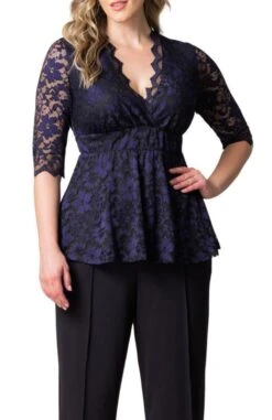 Luxe Plus Size Lace Peplum Top with Scalloped Neckline -Dressbarn Store luxe lace top plus 376268