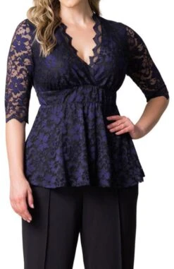Luxe Plus Size Lace Peplum Top with Scalloped Neckline -Dressbarn Store luxe lace top plus 538365