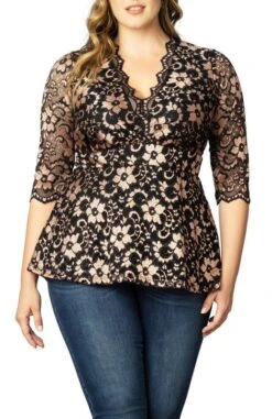 Luxe Plus Size Lace Peplum Top with Scalloped Neckline