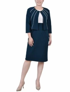 Mallard 2-Piece Colorblocked Dress & Jacket Set - Petite