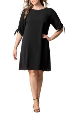 Plus Size Manhattan A-Line Shift Dress with 3/4 Tie Sleeves