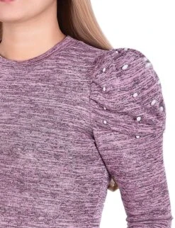 Elegant Mauve Puff Sleeve Top with Pearl Embellishments - Petite Fit -Dressbarn Store mauve puff sleeve top with pearl details petite 633368