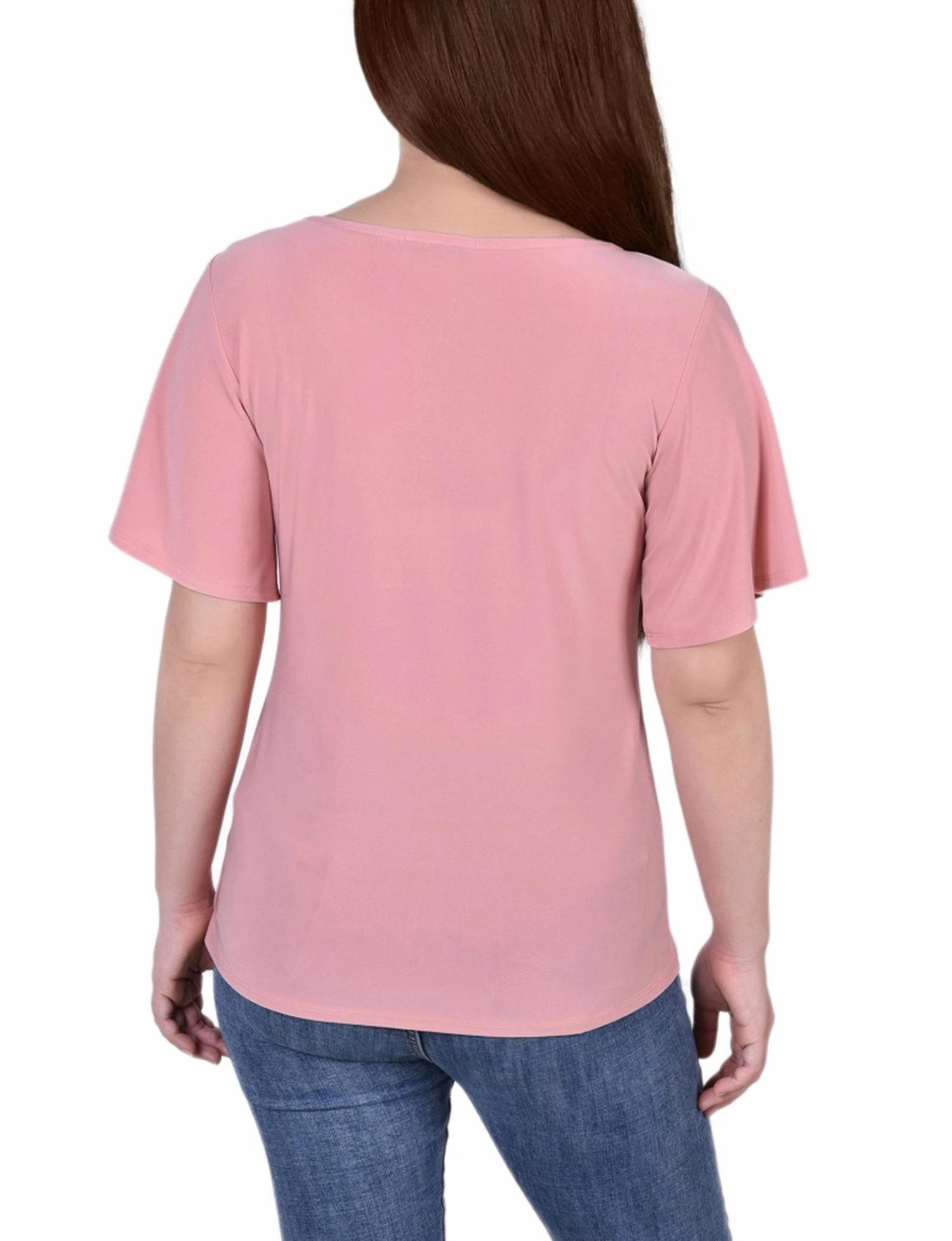 Petite 3/4 Sleeve Blouse with Necklace - Mellow Rose 4 Petite 3/4 Sleeve Blouse with Necklace - Mellow Rose - Image 4