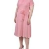 Plus Size Swiss Dot Belted Dress in Mellow Rose - Short Sleeve