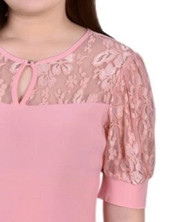 Petite Lace Puff Sleeve Top - Mellow Rose Elegant Blouse -Dressbarn Store mellow rose short puff sleeve top with lace sleeves and yoke petite 758588