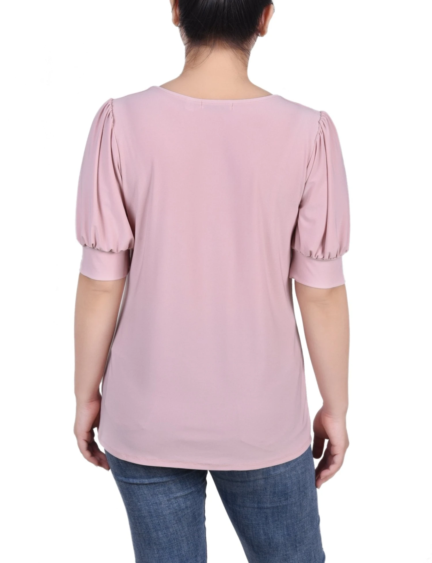 Petite Short Sleeve Balloon Sleeve Top with Hardware - Mellow Rose 4 Petite Short Sleeve Balloon Sleeve Top with Hardware - Mellow Rose - Image 4