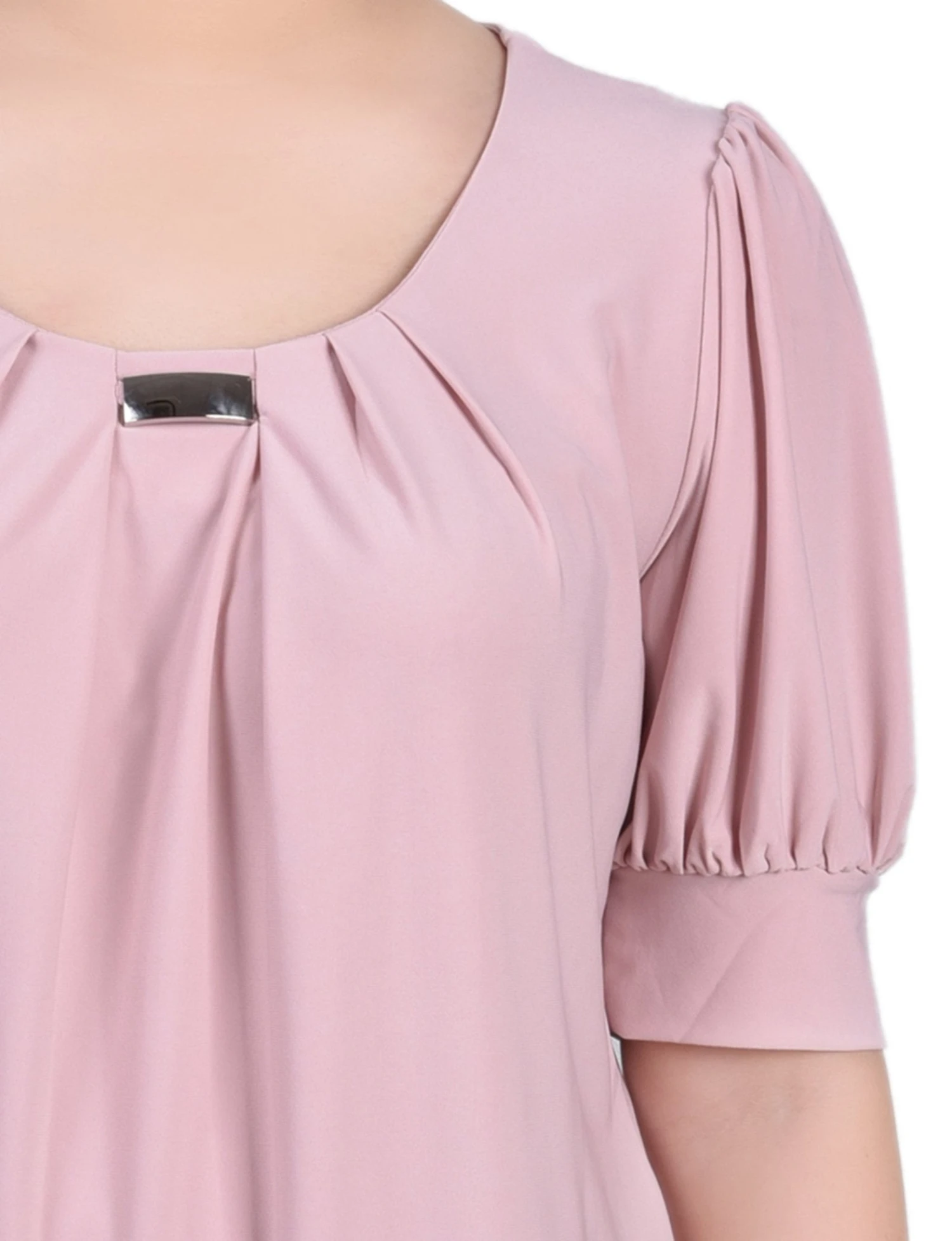 Petite Short Sleeve Balloon Sleeve Top with Hardware - Mellow Rose 3 Petite Short Sleeve Balloon Sleeve Top with Hardware - Mellow Rose - Image 3