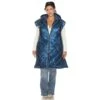 Women's Plus Size Metallic Diamond Quilted Long Puffer Vest with Hood