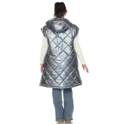 Women's Plus Size Metallic Diamond Quilted Long Puffer Vest with Hood -Dressbarn Store metallic diamond quilted puffer vest plus 435389