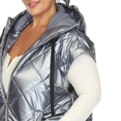 Women's Plus Size Metallic Diamond Quilted Long Puffer Vest with Hood -Dressbarn Store metallic diamond quilted puffer vest plus 457844