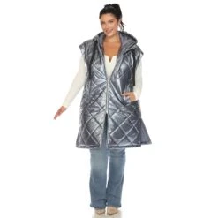 Women's Plus Size Metallic Diamond Quilted Long Puffer Vest with Hood -Dressbarn Store metallic diamond quilted puffer vest plus 535703