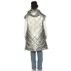 Women's Plus Size Metallic Diamond Quilted Long Puffer Vest with Hood -Dressbarn Store metallic diamond quilted puffer vest plus 636896