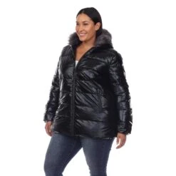 Plus Size Oversized Metallic Puffer Coat with Hoodie