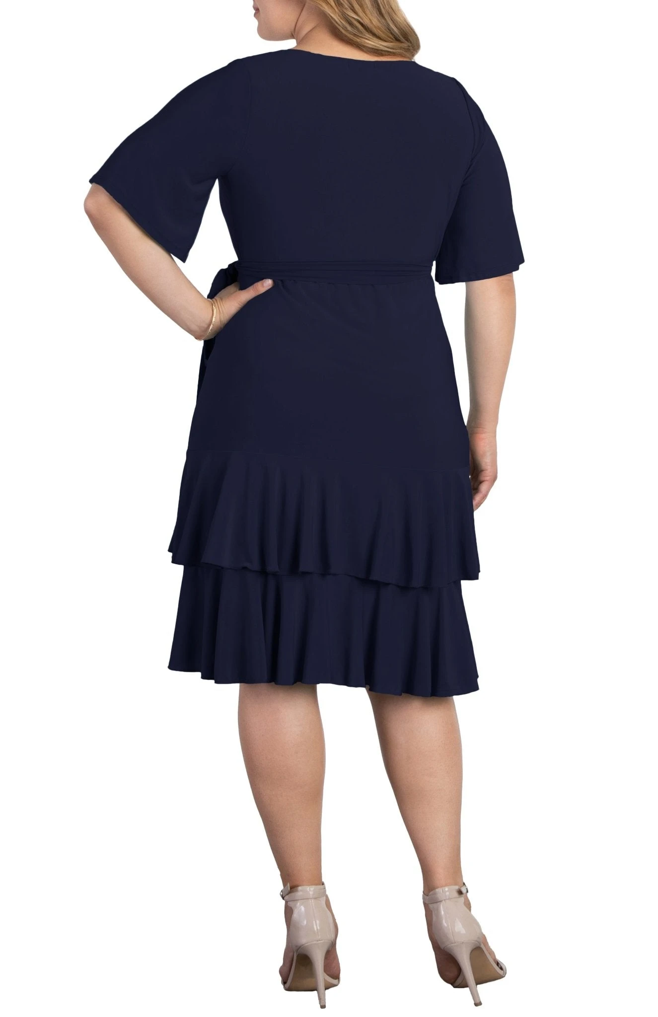 Plus Size Ruffle Wrap Cocktail Dress - Miranda Flutter Sleeve Gown 9 Plus Size Ruffle Wrap Cocktail Dress - Miranda Flutter Sleeve Gown - Image 9