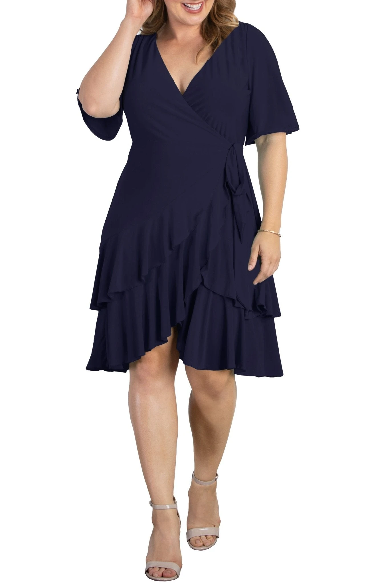 Plus Size Ruffle Wrap Cocktail Dress - Miranda Flutter Sleeve Gown 11 Plus Size Ruffle Wrap Cocktail Dress - Miranda Flutter Sleeve Gown - Image 11