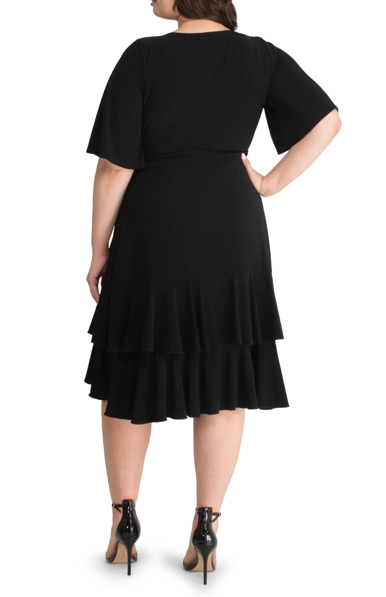 Plus Size Ruffle Wrap Cocktail Dress - Miranda Flutter Sleeve Gown 2 Plus Size Ruffle Wrap Cocktail Dress - Miranda Flutter Sleeve Gown - Image 2