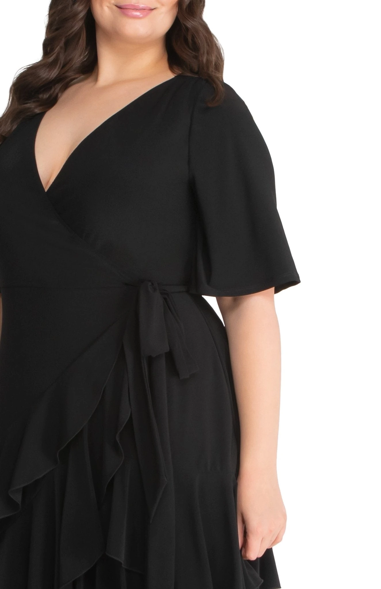 Plus Size Ruffle Wrap Cocktail Dress - Miranda Flutter Sleeve Gown 3 Plus Size Ruffle Wrap Cocktail Dress - Miranda Flutter Sleeve Gown - Image 3