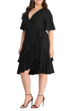 Plus Size Ruffle Wrap Cocktail Dress - Miranda Flutter Sleeve Gown