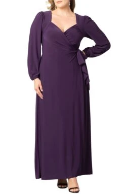 Modern Muse Plus Size Long Sleeve Wrap Gown - Elegant Evening Maxi