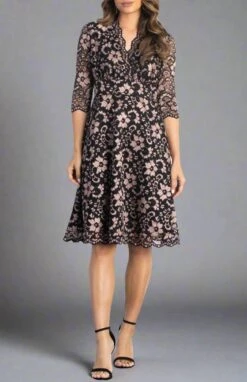 Mon Cherie Floral Lace A-Line Midi Dress with Pockets