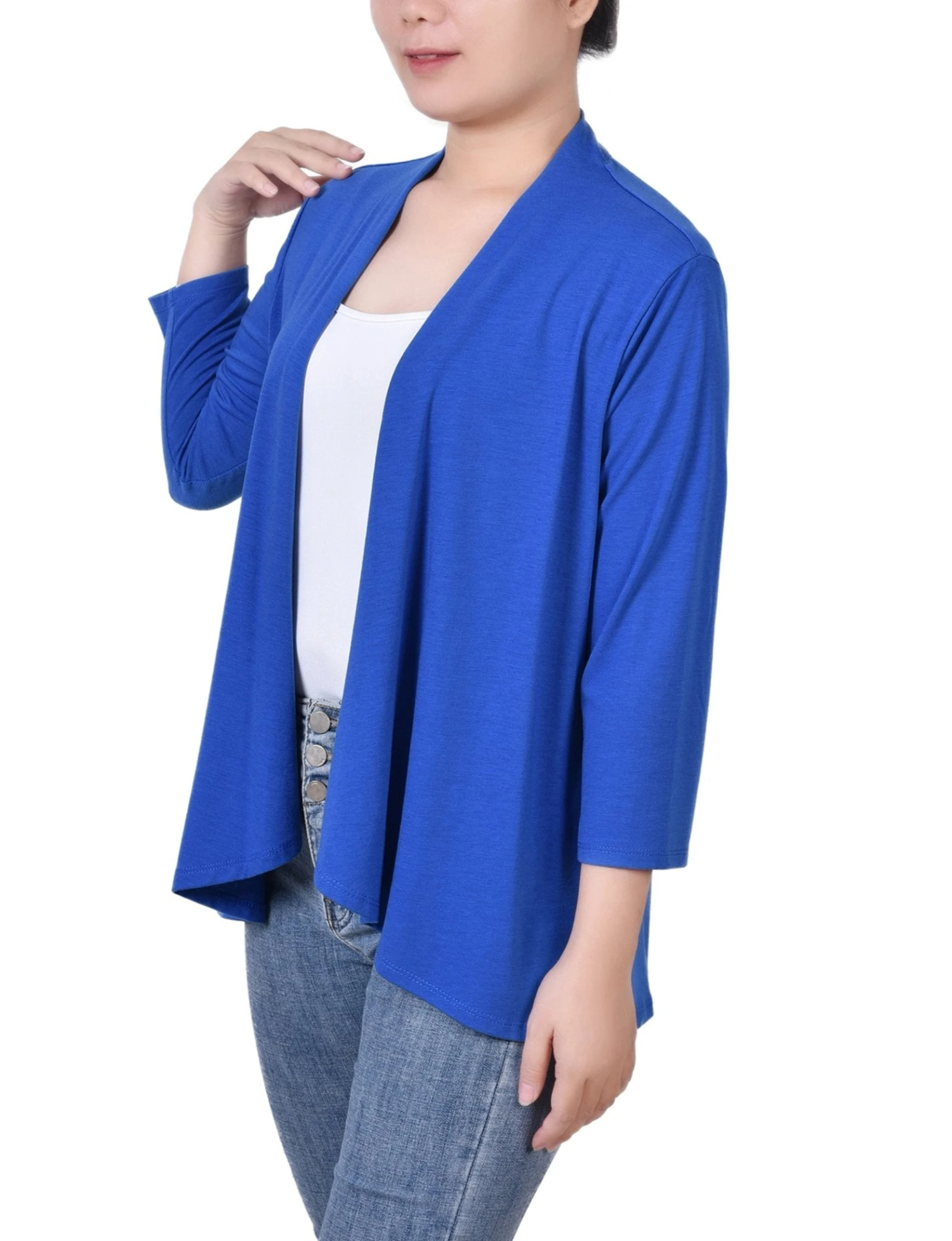 Nautical Blue 3/4 Sleeve Cardigan - Versatile Lightweight Layer 2 Nautical Blue 3/4 Sleeve Cardigan - Versatile Lightweight Layer - Image 2