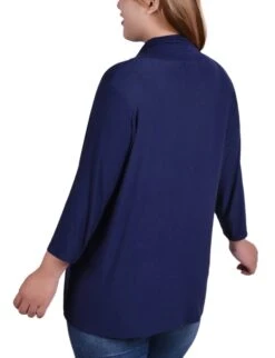 Plus Size Navy 3/4 Sleeve Solid Open-Front Cardigan 7 Plus Size Navy 3/4 Sleeve Solid Open-Front Cardigan -Dressbarn Store navy 34 sleeve solid cardigan plus 729164