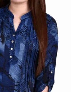 Navy Chevron 3/4 Sleeve Roll Tab Y-Neck Top 6 Navy Chevron 3/4 Sleeve Roll Tab Y-Neck Top -Dressbarn Store navy chervon 34 sleeve roll tab y neck top 692542