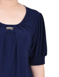Navy Short Sleeve Balloon Sleeve Top with Hardware Accent -Dressbarn Store navy short sleeve balloon sleeve top with hardware 236679