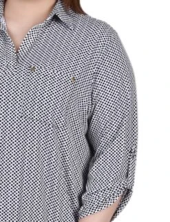 Night Particle Plus Size Studded Y Neck Top with 3/4 Roll Tab Sleeves -Dressbarn Store night particle 34 roll tab sleeve studded y neck top plus 621497