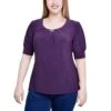 Petite Balloon Sleeve Knit Top with Decorative Hardware Detail