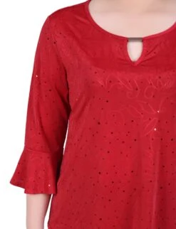 Petite 3/4 Bell Sleeve Jacquard Knit Top with Keyhole Detail -Dressbarn Store ny collection 34 bell sleeve top with hardware petite 813379