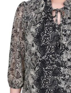 Petite 3/4 Sleeve Chiffon Blouse with Ruffled Collar and Keyhole Tie -Dressbarn Store ny collection 34 sleeve chiffon blouse petite 636112